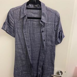 Dark Blue Linen Theory Size 4 Shirt Dress